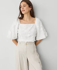 Ann Taylor Floral Square Neck Blouse Size 14 White Women's