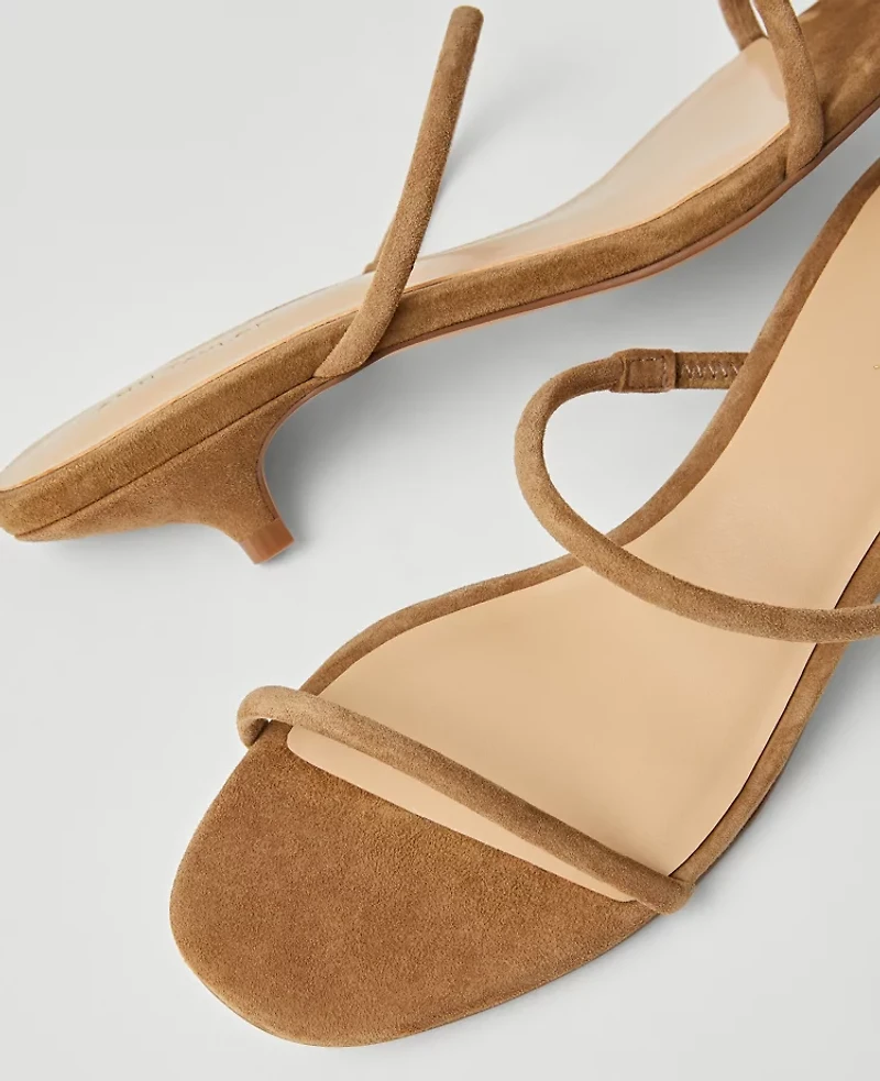 Ann Taylor Double Strap Suede Kitten Heel Mule Sandals Size 9 Dark Taupe Women's