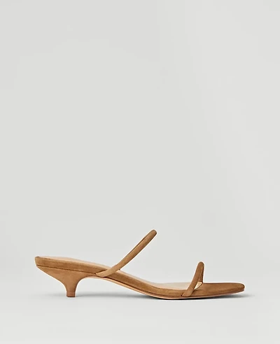 Ann Taylor Double Strap Suede Kitten Heel Mule Sandals Size 11 Dark Taupe Women's