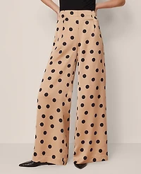 Ann Taylor The Dotted Dramatic Wide-Leg Satin Pant Cafe Au Lait Women's
