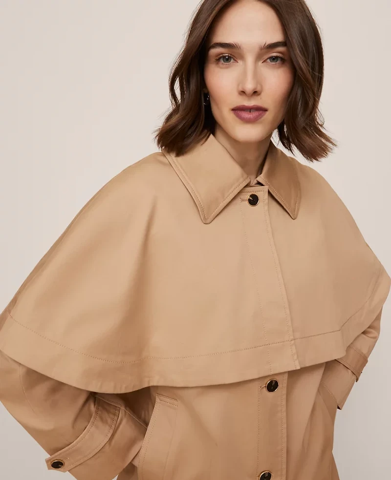Ann Taylor Removable Cape Trench Coat Cafe Au Lait Women's