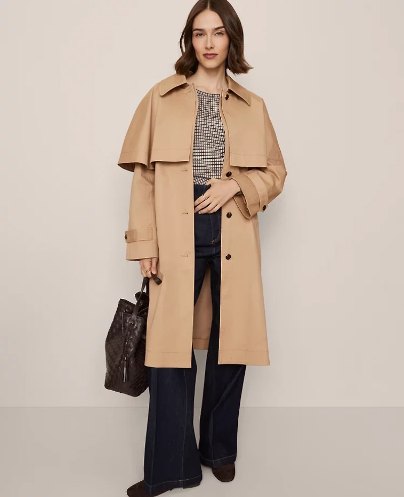 Ann Taylor Removable Cape Trench Coat Cafe Au Lait Women's