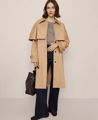 Ann Taylor Removable Cape Trench Coat Cafe Au Lait Women's