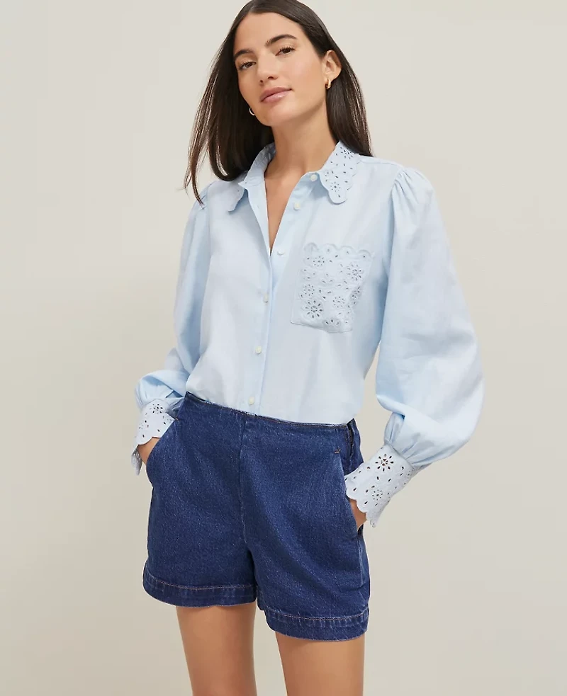 Ann Taylor The Denim Short Refined Mid Indigo Wash Women's