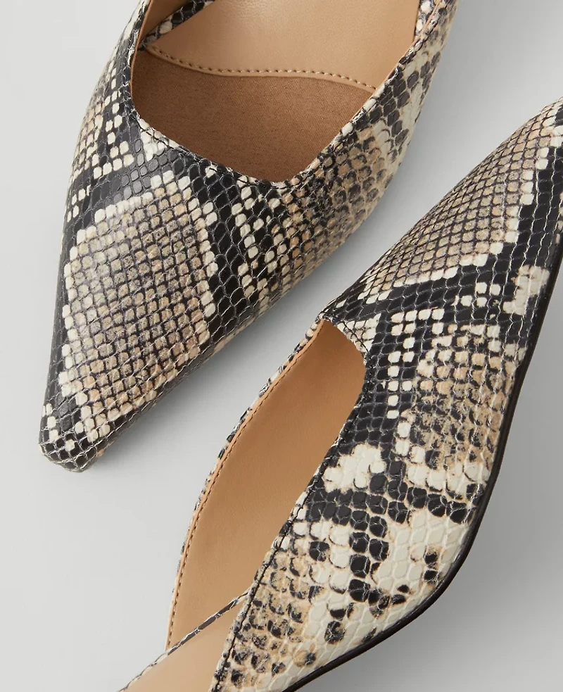 Ann Taylor Snake Print Nip Toe Kitten Heel Mule Pumps Black Women's