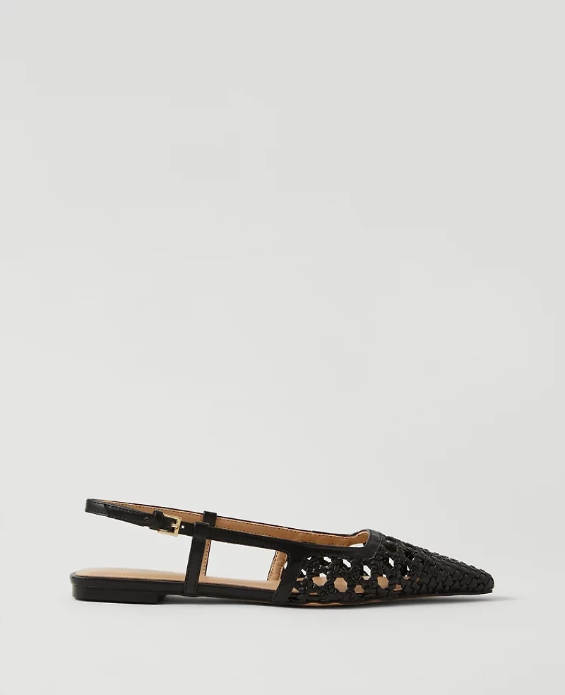 Ann Taylor Woven Leather Nip Toe Slingback Flats Women's