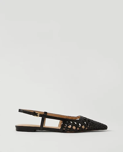 Ann Taylor Woven Leather Nip Toe Slingback Flats Women's