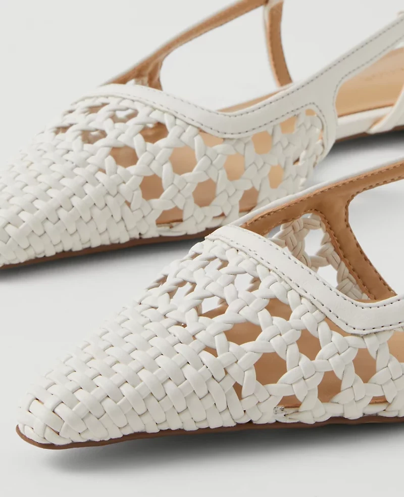 Ann Taylor Woven Leather Nip Toe Slingback Flat Women's