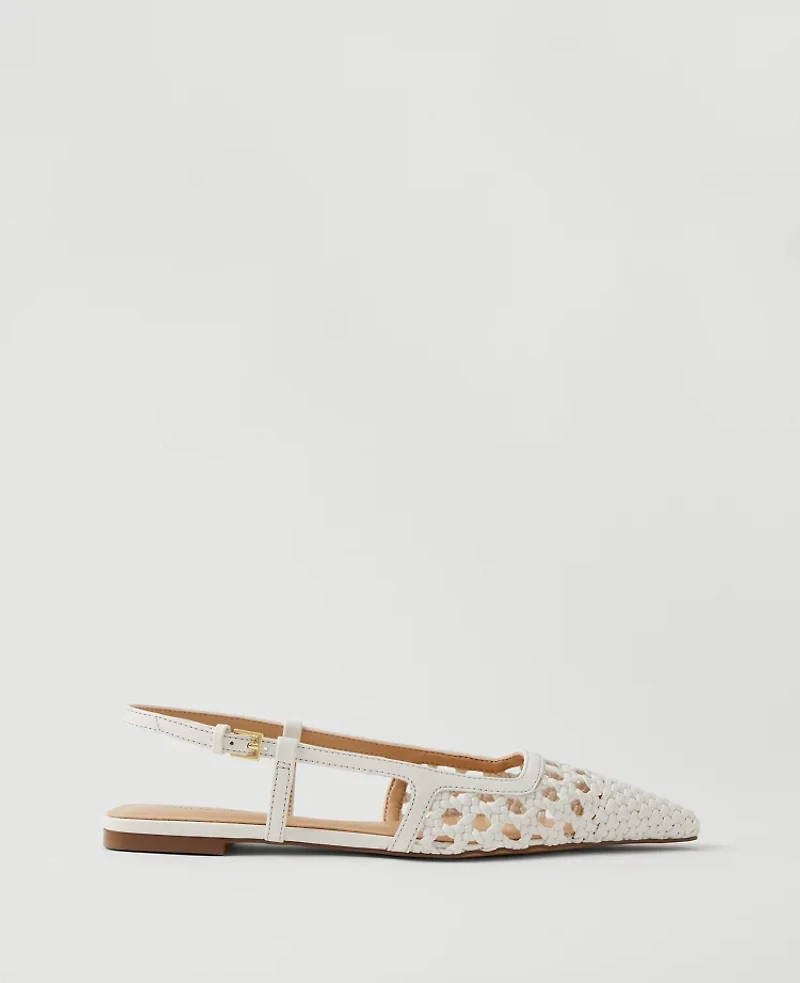 Ann Taylor Woven Leather Nip Toe Slingback Flat Women's