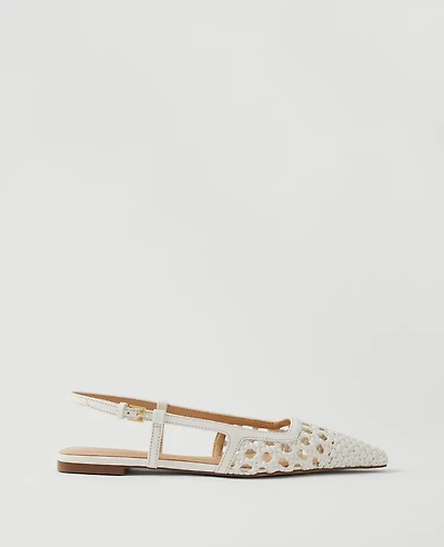 Ann Taylor Woven Leather Nip Toe Slingback Flat Women's