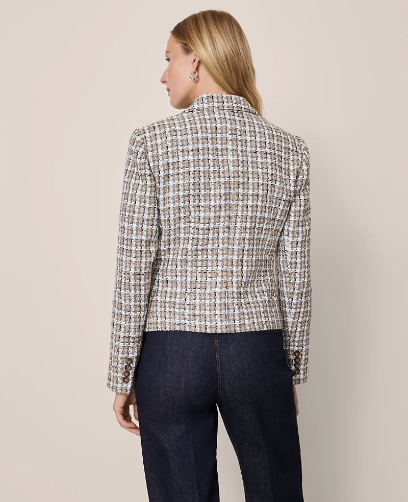Ann Taylor The One Button Fitted Blazer Tweed Touch Of Blue Women's
