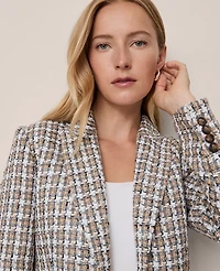 Ann Taylor The One Button Fitted Blazer Tweed Touch Of Blue Women's