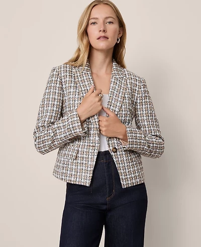 Ann Taylor The One Button Fitted Blazer Tweed Touch Of Blue Women's