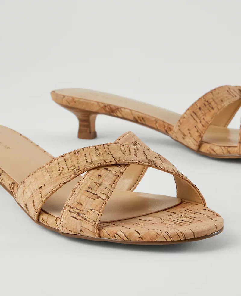 Ann Taylor Cork Crossover Slingback Kitten Heel Sandals Natural Women's