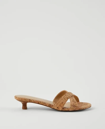 Ann Taylor Cork Crossover Slingback Kitten Heel Sandals Natural Women's
