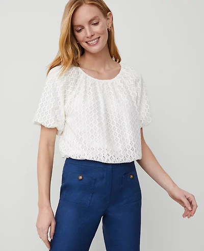 Ann Taylor Lace Bubble Hem Blouse Winter White Women's