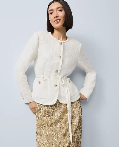 Ann Taylor Tweed Belted Jacket Winter White Women's