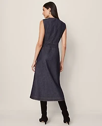 Ann Taylor Weekend Collection Crew Neck Flare Midi Dress Deep Indigo Women's