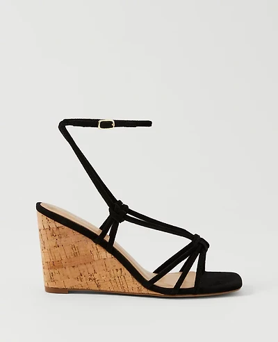 Ann Taylor Suede Lace-Up Espadrille Wedge Sandals Women's