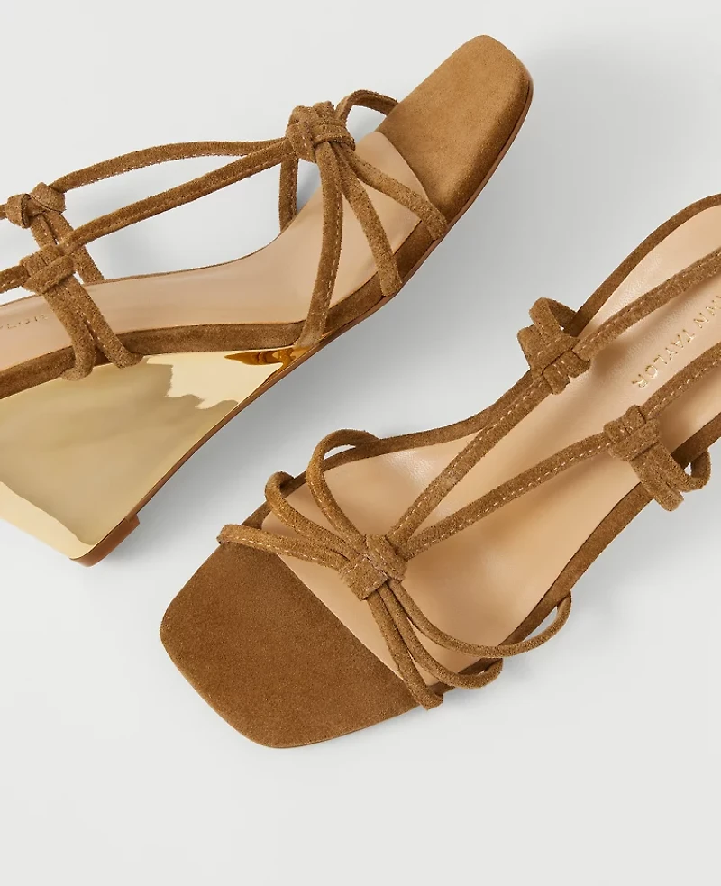Ann Taylor Suede Lace-Up Espadrille Wedge Sandals Dark Taupe Women's