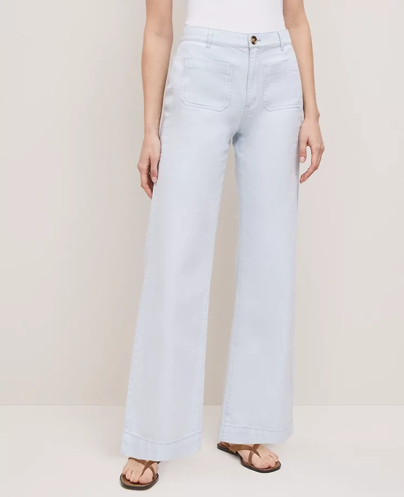 Ann Taylor The Petite Patch Pocket Wide-Leg Jean Washed Blue Women's