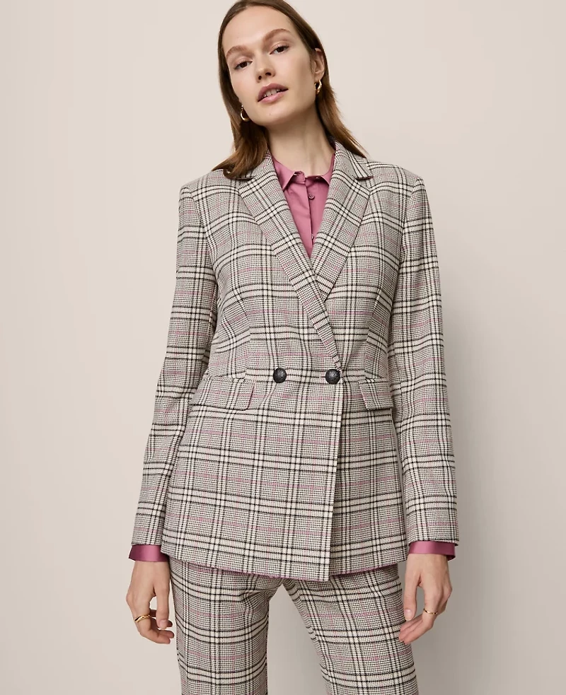 Ann Taylor The Crosby Blazer Plaid Pale Sandalwood Women's