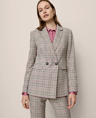 Ann Taylor The Crosby Blazer Plaid Pale Sandalwood Women's