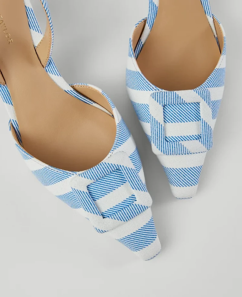 Ann Taylor Pointy Toe Buckle Slingback Pumps Zephyr Blue Women's