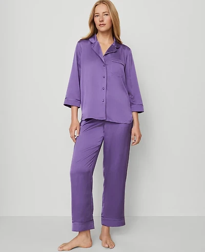 Ann Taylor Satin Pajama Set Majestic Violet Women's