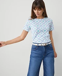Ann Taylor Petite Tiled Crew Neck T-Shirt Size XS Sea Isle Women's