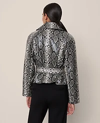Ann Taylor Snake Print Belted Trench Coat Size Medium Black/ Neutral Snakeskin Women's