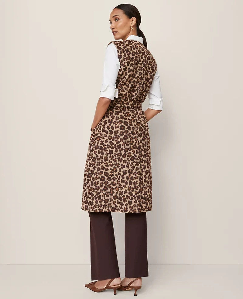 Ann Taylor Animal Print Belted Trench Vest Almond Croissant Women's