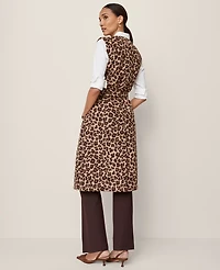 Ann Taylor Animal Print Belted Trench Vest Almond Croissant Women's