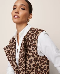 Ann Taylor Animal Print Belted Trench Vest Almond Croissant Women's