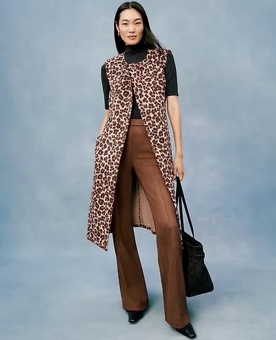 Ann Taylor Animal Print Belted Trench Vest Almond Croissant Women's