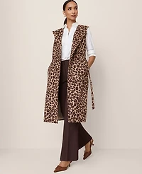 Ann Taylor Animal Print Belted Trench Vest Almond Croissant Women's