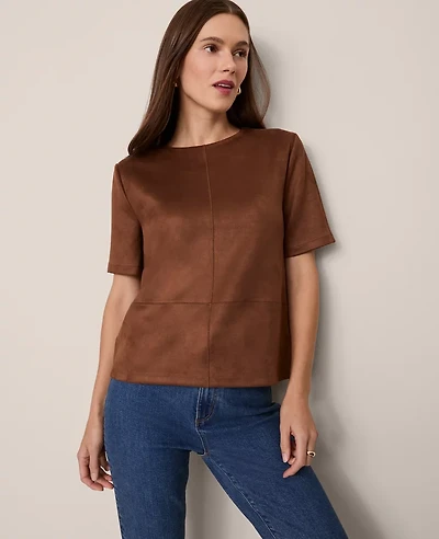 Ann Taylor Faux Suede Top Chocolate Mousse Women's