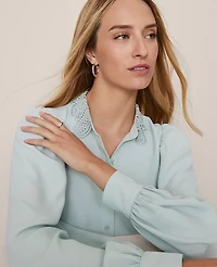 Ann Taylor Lace Collar Blouson Sleeve Shirt Women's