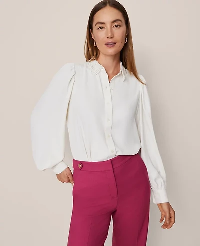 Ann Taylor Lace Collar Blouson Sleeve Shirt Women's
