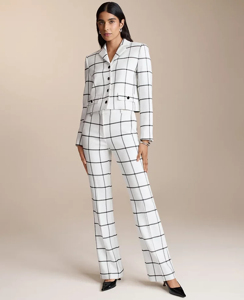 Ann Taylor The Slim Flare Trouser Windowpane Winter White Women's