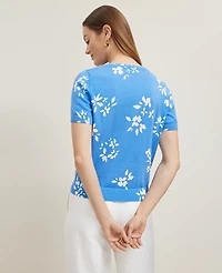 Ann Taylor Floral Sweater T-Shirt Size Medium Maritime Blue Women's