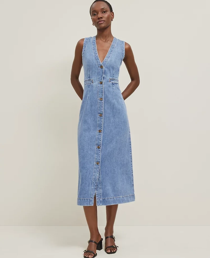 Ann Taylor Denim V-Neck Shirtdress Authentic Indigo Women's