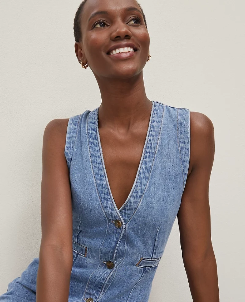 Ann Taylor Denim V-Neck Shirtdress Authentic Indigo Women's