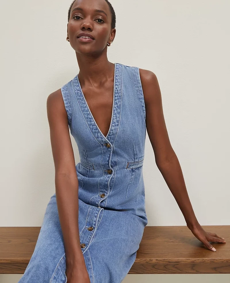 Ann Taylor Denim V-Neck Shirtdress Authentic Indigo Women's