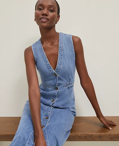 Ann Taylor Denim V-Neck Shirtdress Authentic Indigo Women's