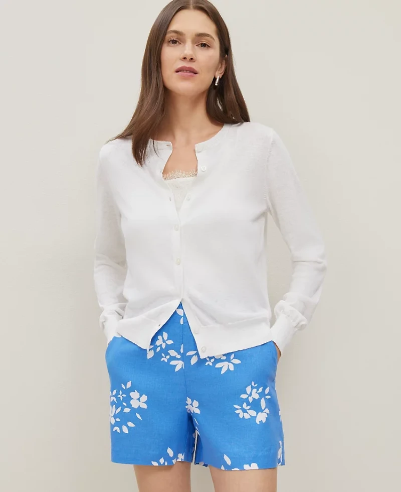 Ann Taylor Linen Blend Cardigan White Women's