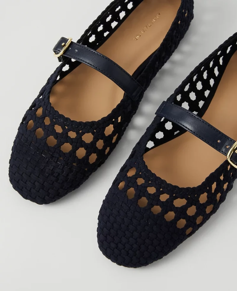 Ann Taylor Woven Mary Jane Ballet Flats Night Sky Women's