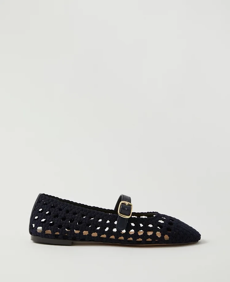 Ann Taylor Woven Mary Jane Ballet Flats Night Sky Women's