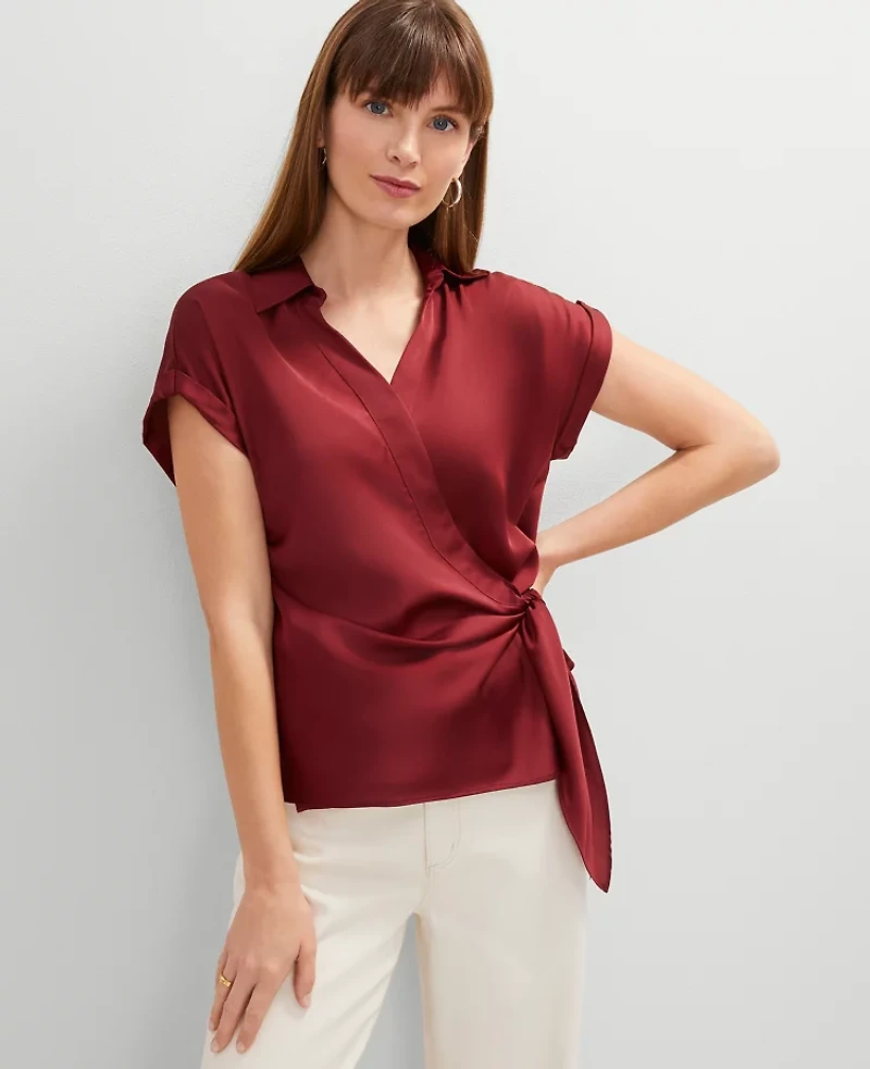 Ann Taylor Collared Tie Waist Top Women's