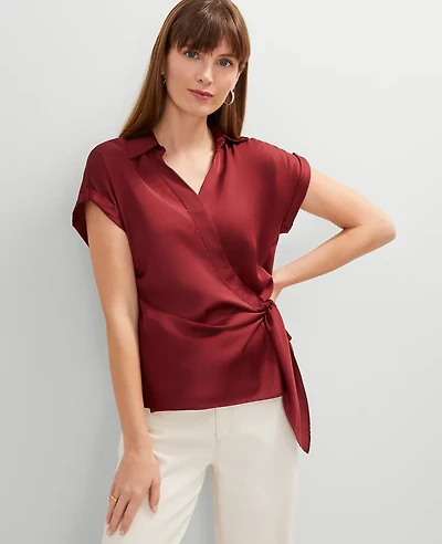 Ann Taylor Collared Tie Waist Top Women's